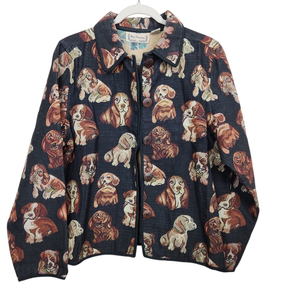 New Direction Vintage Cottagecore Black Puppy Dog Blazer Jacket Womens Size XL - Picture 6 of 9